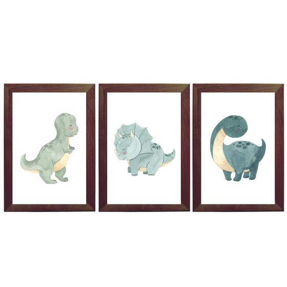 Imagem de Kit Quadro Decorativo Infantil Dinossauro Aquarela Azul