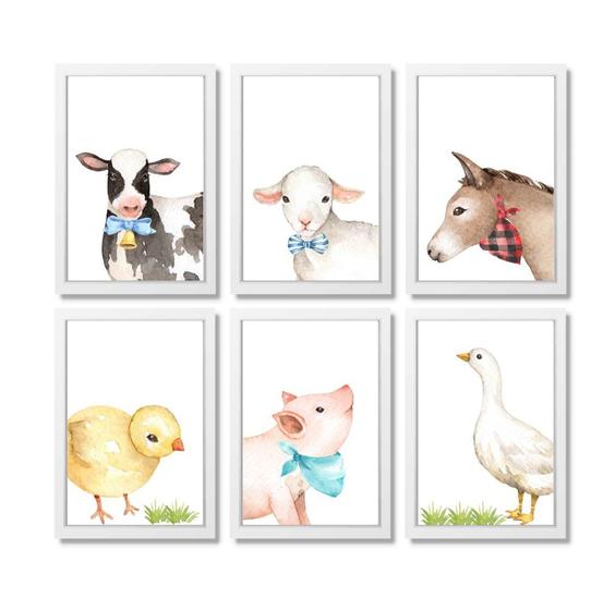 Imagem de Kit Quadro Decorativo Infantil Fazendinha Aquarela Menino