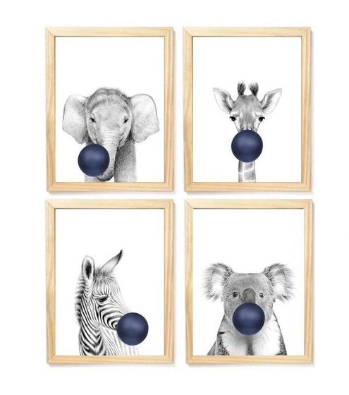 Imagem de Kit quadro decorativo infantil safari balão azul escuro quarto criança enxoval bebê