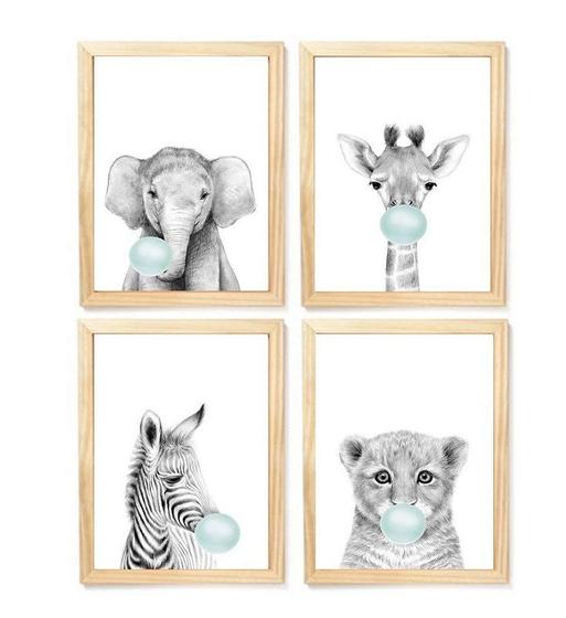 Imagem de Kit quadro decorativo infantil safari balão verde  quarto criança bebê enxoval