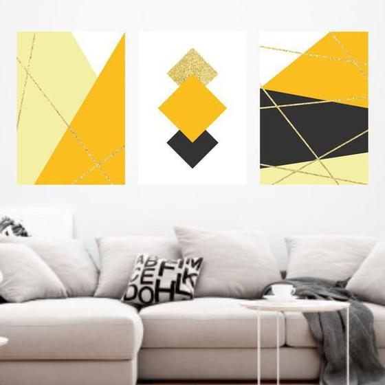 Imagem de Kit Quadro Decorativo Linhas Douradas 45x34cm 3 Peças
