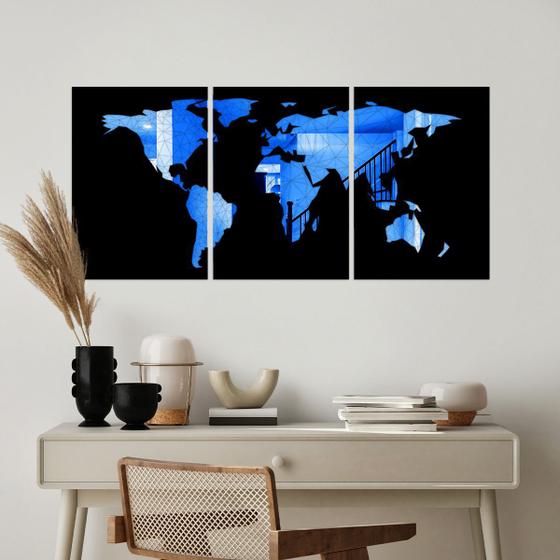 Imagem de Kit Quadro Decorativo Mapa Mundi Azul