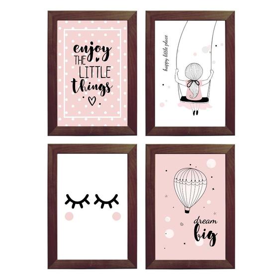 Imagem de Kit Quadro Decorativo quarto infantil menina cílios balanço