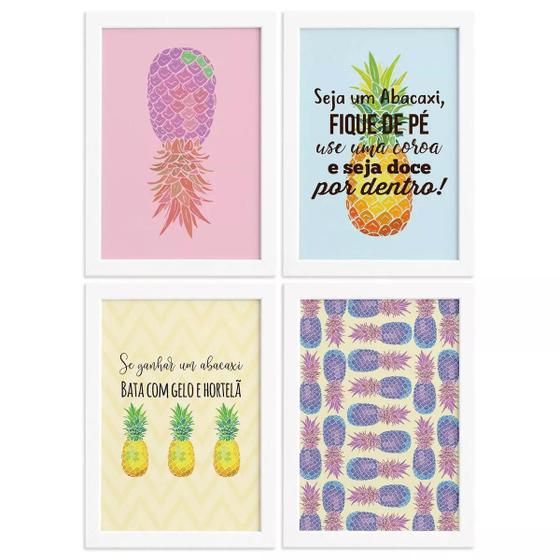 Imagem de Kit Quadro Decorativos Abacaxi Moldura Branca 4un 22x32cm