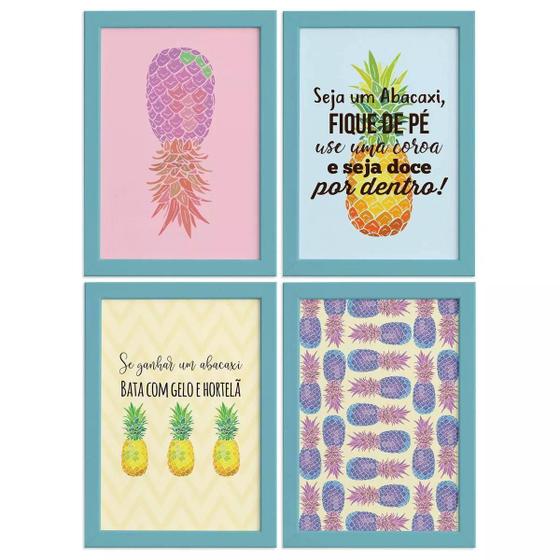 Imagem de Kit Quadro Decorativos Abacaxi Moldura ul 4un 22x32cm