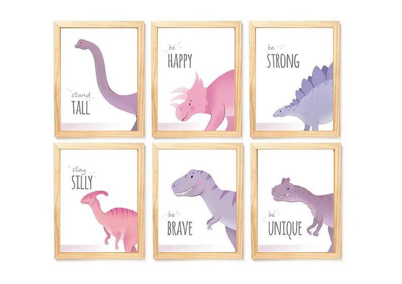 Imagem de kit quadro dinossauro infantil decoração quarto bebê menina