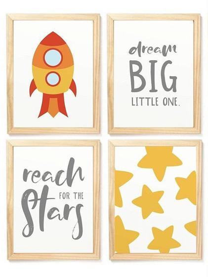 Imagem de Kit quadro  foguete estrela decorativo infantil quarto criança bebê enxoval