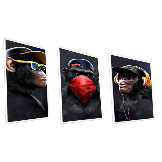 Imagem de Kit Quadro Macacos Bandidos Canvas Sem Vidro