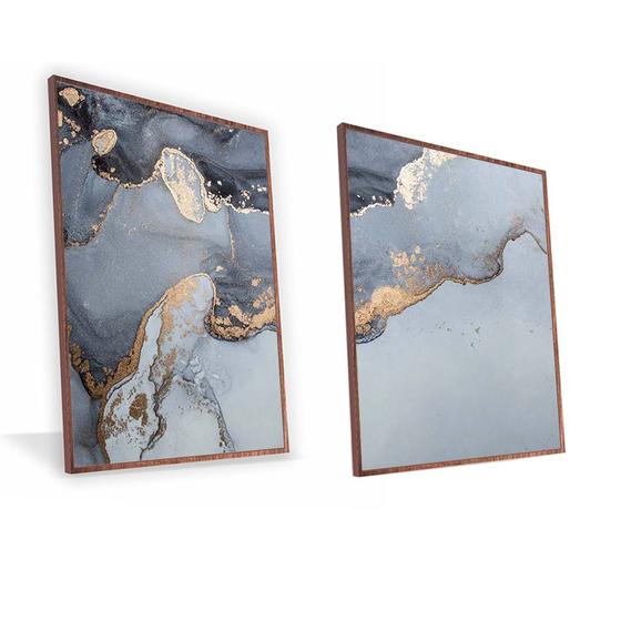 Imagem de Kit Quadro Marmorizado Cinza Canvas Com Vidro