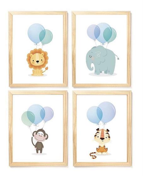 Imagem de Kit quadro safari balão azul decorativo  quarto criança bebê enxoval