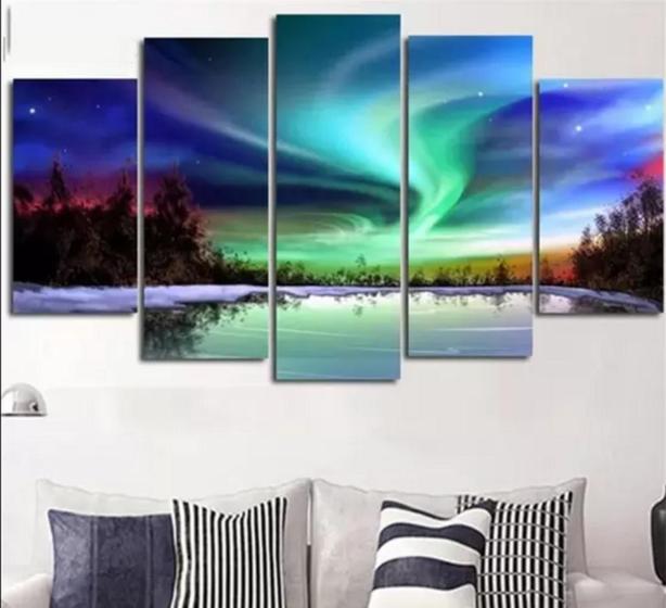 Imagem de Kit Quadros Decoração 5 pçs aurora boreal"