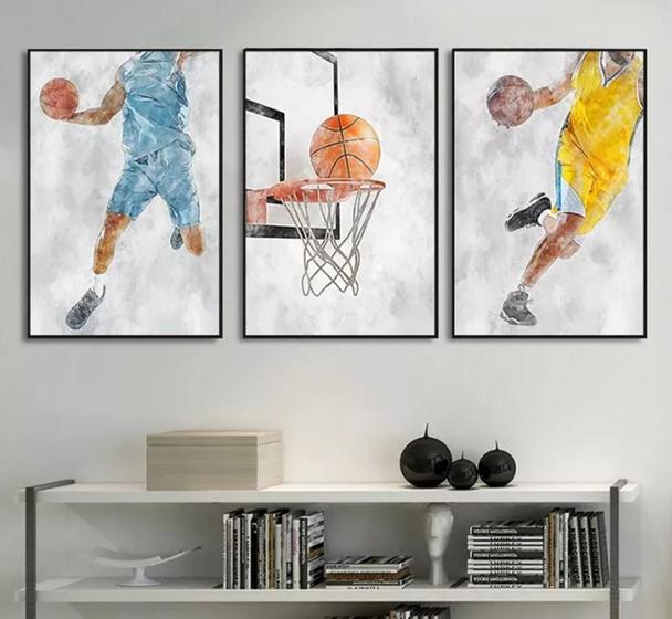 Imagem de Kit Quadros Decoração 5 pçs Basquete Esporte"