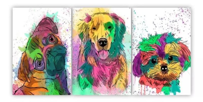 Imagem de Kit Quadros Decoração 5 pçs Cachorro Dog Colorido"