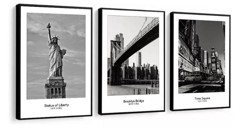 Imagem de Kit Quadros Decoração 5 pçs Cidade New York Preto E Branco"