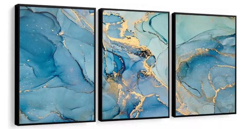 Imagem de Kit Quadros Decoração 5 pçs Decorativo Abstrato Azul"