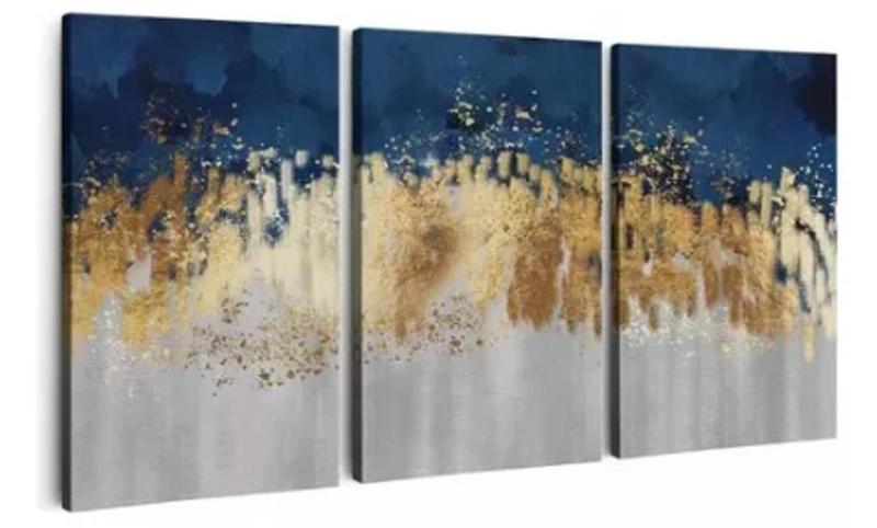 Imagem de Kit Quadros Decoração 5 pçs Dourado Azul"