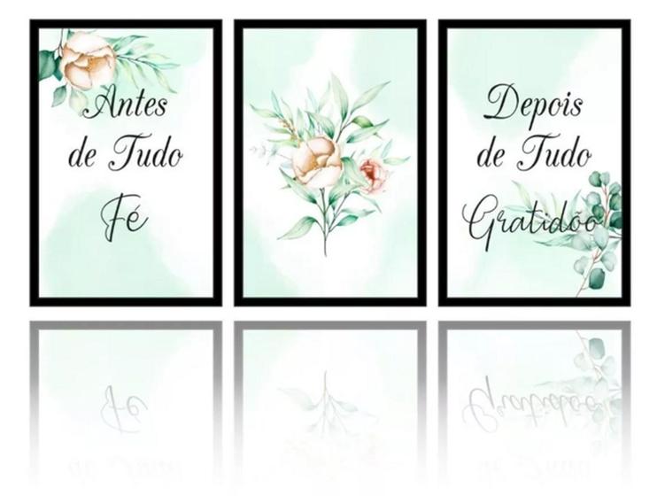 Imagem de Kit Quadros Decoração 5 pçs Fé Gratidão Flores"