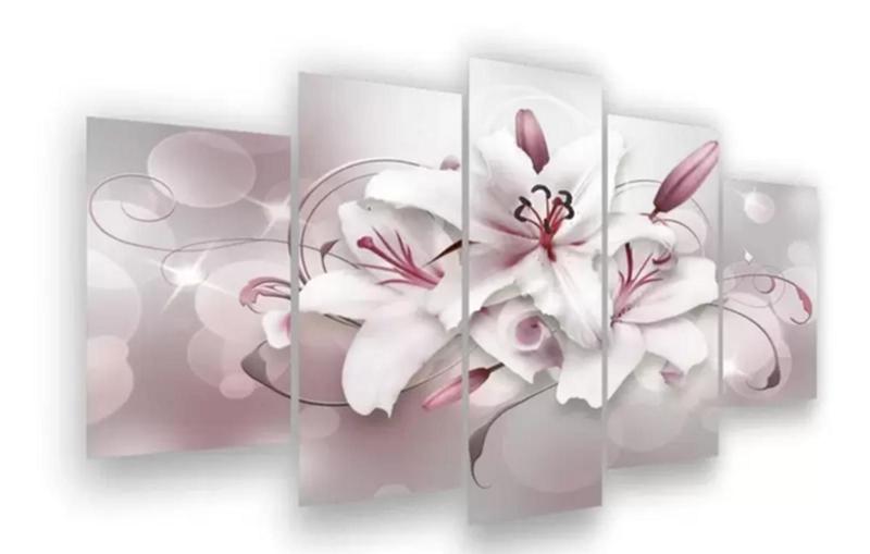 Imagem de Kit Quadros Decoração 5 pçs flores abstrato"