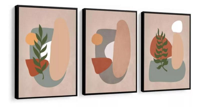 Imagem de Kit Quadros Decoração 5 pçs Folhagem Tons Rose Cinza"