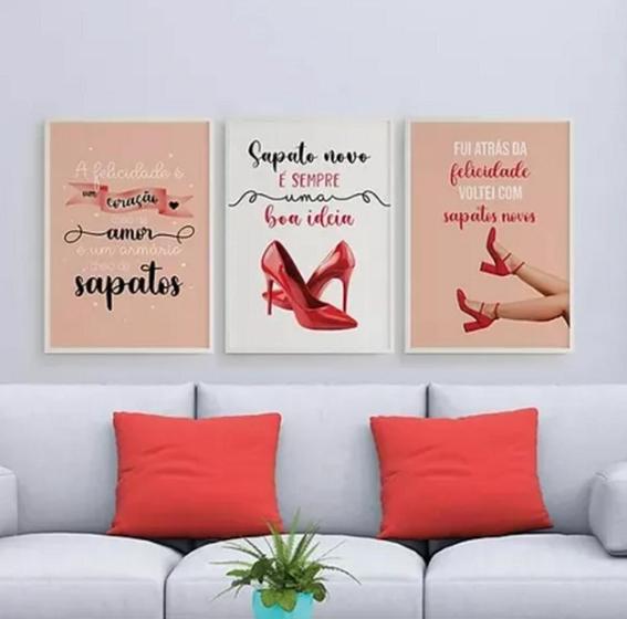 Imagem de Kit Quadros Decoração 5 pçs Fui Atrás Da Felicidade Voltei Com Sapatos"