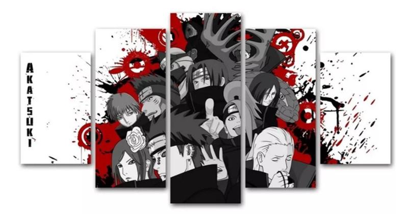 Imagem de Kit Quadros Decoração 5 pçs Naruto Shippuden Akatsuki"