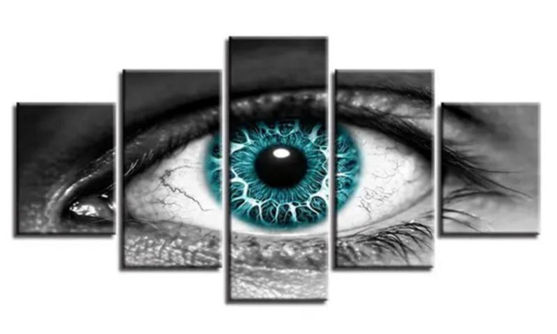 Imagem de Kit Quadros Decoração 5 pçs olhos azul otica lentes"