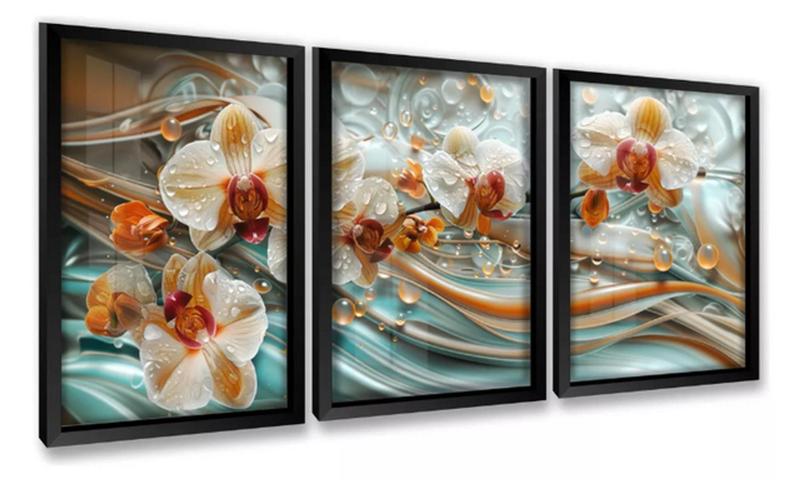 Imagem de Kit Quadros Decoração 5 pçs Orquídeas Abstratas"