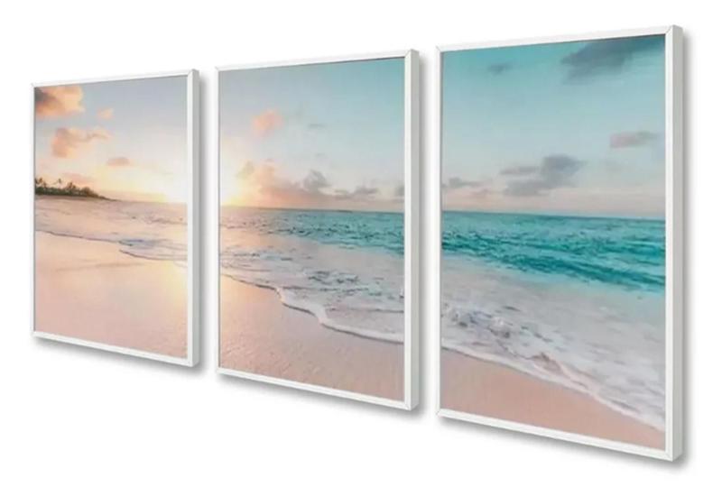 Imagem de Kit Quadros Decoração 5 pçs Paisagem Praia Céu Azul"