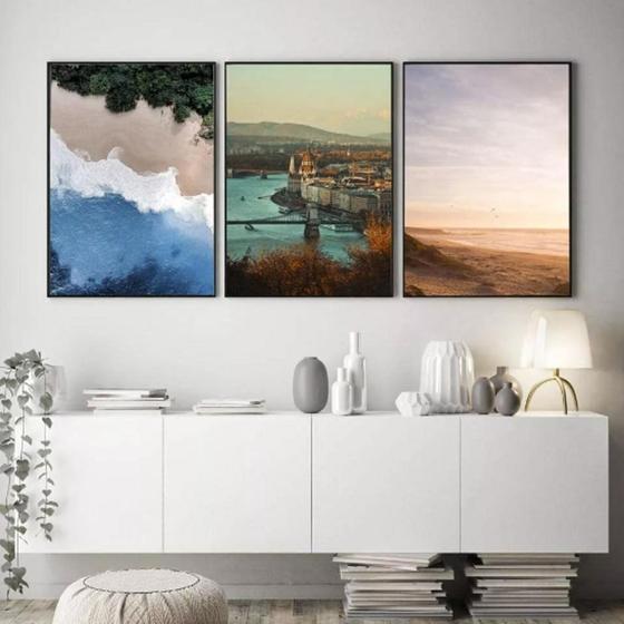 Imagem de Kit Quadros Decoração 5 pçs Paisagens Urbana E Natureza"