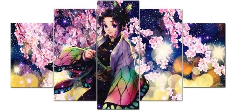 Imagem de Kit Quadros Decoração Kimetsu Shinobu Kocho Flores Luz"