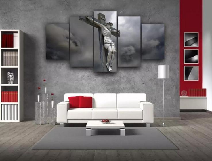 Imagem de Kit Quadros Decoração Mosaico Jesus Crucifixo Nuvens"