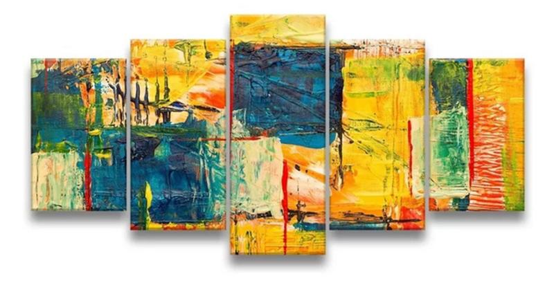 Imagem de Kit Quadros Decoração Pintura Abstrata Amarela"