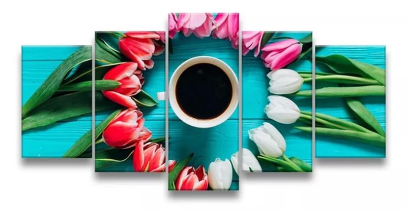 Imagem de Kit Quadros Decoração Rosas Degradê E Café"