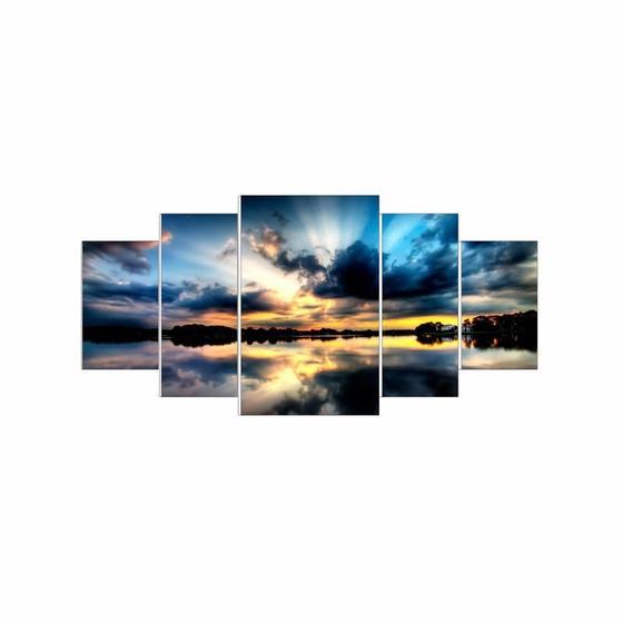 Imagem de Kit Quadros Decorativo Olph Decor Lago Pôr Do Sol 5 Peças