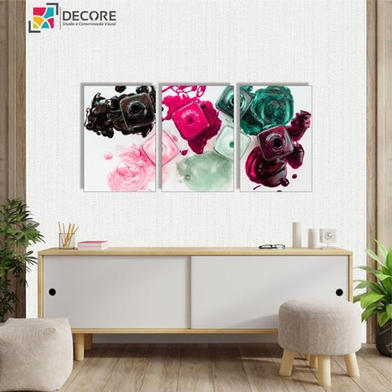 Imagem de Kit Quadros Decorativos 3 Peças 40x60 Manicure Esmaltaria