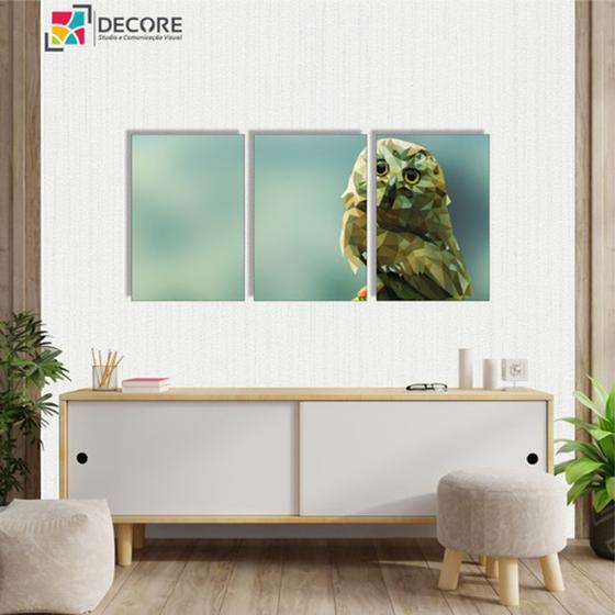 Imagem de Kit Quadros Decorativos 3 Peças 40x60 Mdf Coruja Geométrico