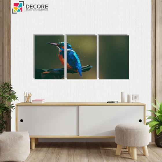 Imagem de Kit Quadros Decorativos 3 Peças 40x60 Mdf Geométrico Pássaro