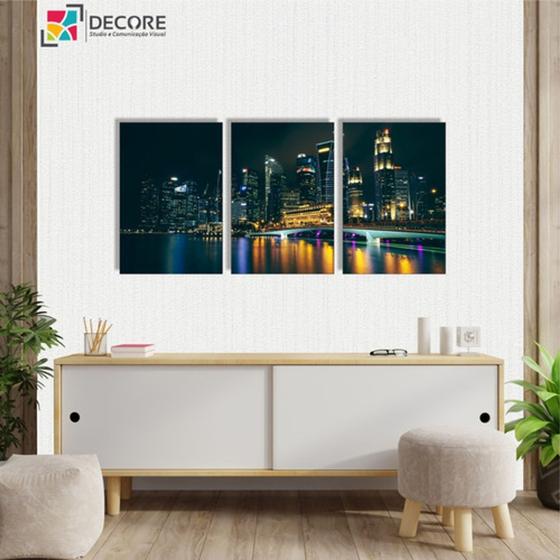 Imagem de Kit Quadros Decorativos 3 Peças Arquitetura Prédios Luzes