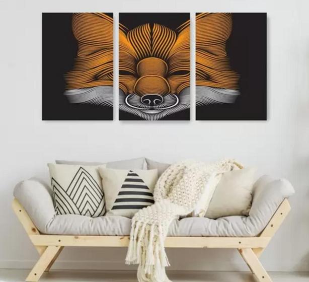 Imagem de kit quadros decorativos 3 peças Fox Face Raposa"