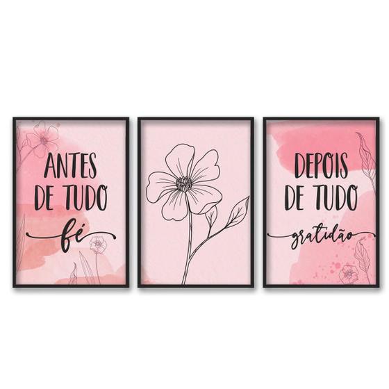 Kit Quadros Decorativos Antes de Tudo Fé Depois Gratidão Frases Sala