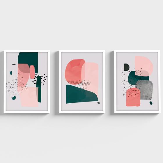 Imagem de Kit Quadros Decorativos Conjunto 3 Peças Moldura e Vidro Abstrato Para Sala Quarto