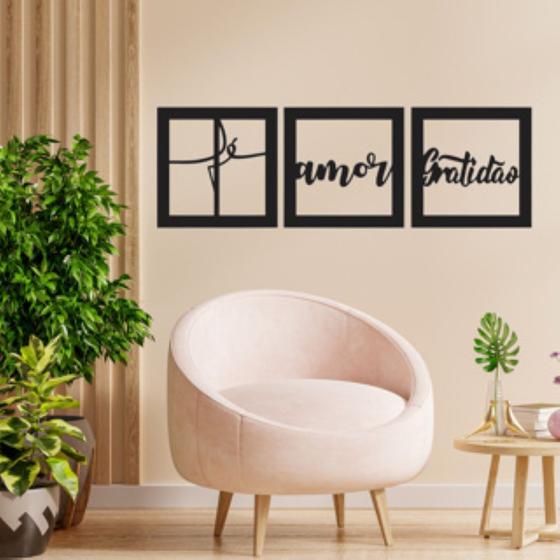 Imagem de Kit Quadros Decorativos Em Mdf Fé Amor Gratidão Casa Decor