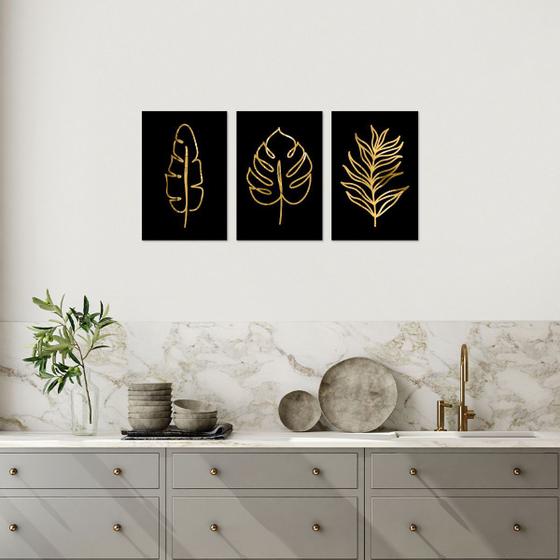 Imagem de Kit Quadros Decorativos Folhagens Dourado
