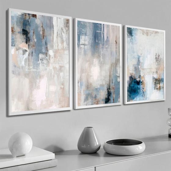 Imagem de Kit Quadros Decorativos Grandes Para Sala De Estar Moderno Abstrato Moldura