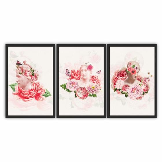 Imagem de Kit Quadros Decorativos Moldura de Madeira Estátuas Floral