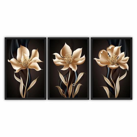 Imagem de Kit Quadros Decorativos Moldura Madeira 120x60 Desenho Flor