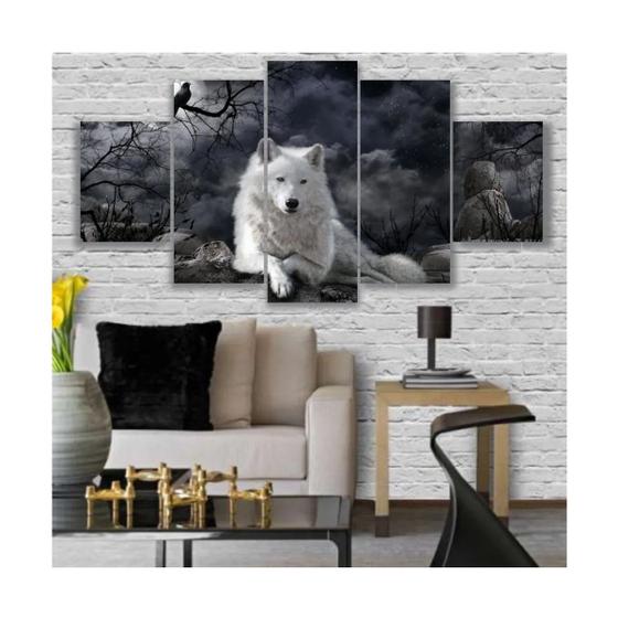 Imagem de Kit Quadros Decorativos Sala Lobo Branco Mosaico