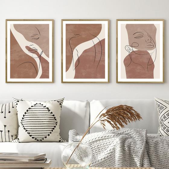 Imagem de Kit Quadros Decorativos Silhueta Feminina Moldura Mel