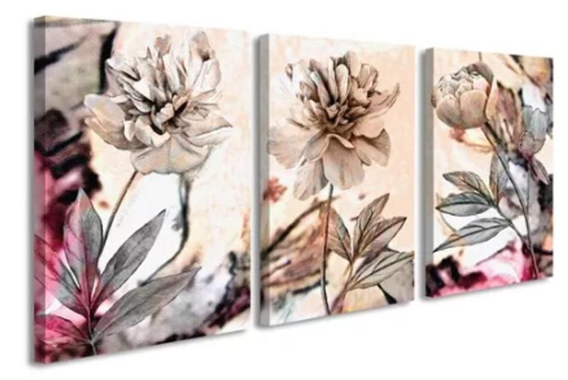 Imagem de kit quadros Floral Colorido Flores Branco"