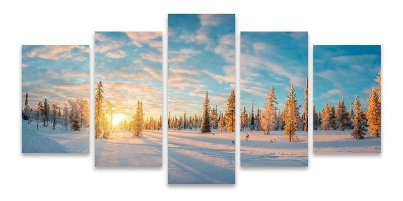 Imagem de Kit Quadros Mosaico Decorativo Floresta Neve Sol Inverno